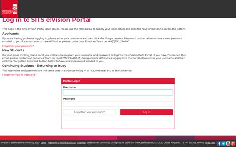 Log in to the portal - Staffordshire University
