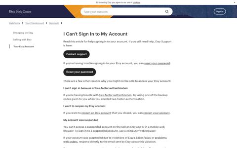I Can't Sign In to My Account – Etsy