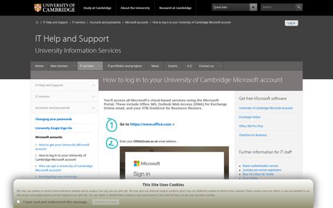 How to log in to your University of Cambridge Microsoft account