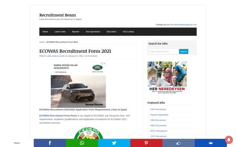 ECOWAS Recruitment 2020/2021 - See ECOWAS ...