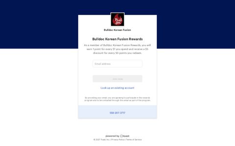 Bulldoc Korean Fusion - Signup for a rewards account - Toast