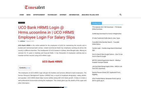 UCO Bank HRMS Login @ Hrms.ucoonline.in - Timesalert