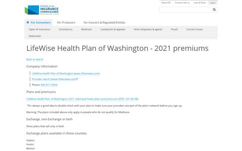 LifeWise Health Plan of Washington - 2021 premiums ...