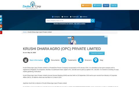 Krushi Dhara Agro (opc) Private Limited - Zauba Corp
