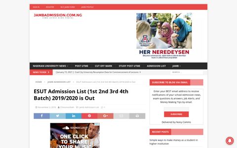 ESUT Admission List (1st 2nd 3rd 4th Batch) 2019/2020 is Out