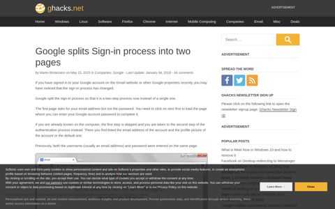 Google splits Sign-in process into two pages - gHacks Tech ...