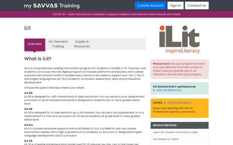 iLit - Overview | My Savvas Training