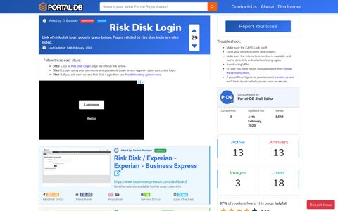 Risk Disk Login - Portal-DB.live