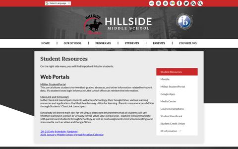 Student Resources - Miscellaneous - Hillside Middle School