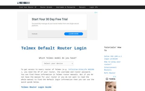 Telmex Default Router Login - 192.168.1.1