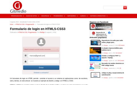 Formulario de login en HTML5-CSS3 - Gitmedio