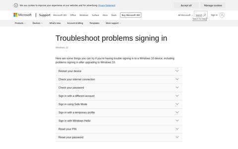 Troubleshoot problems signing in - Microsoft Support