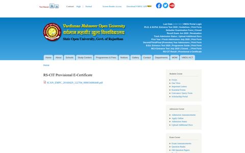 RS-CIT Provisional E-Certificate | Vardhman Mahaveer Open ...