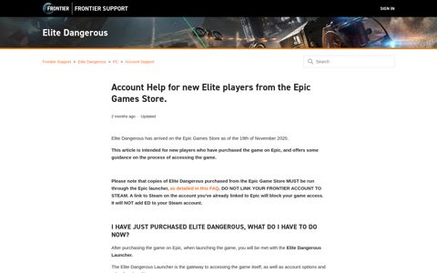 Account Help for new Elite players from the Epic Games Store ...