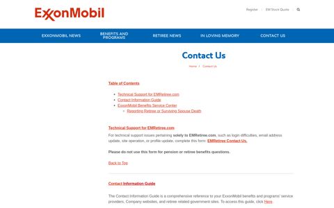 ExxonMobil Retiree Online Community - Contact Us