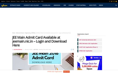 JEE Main Admit Card Available at jeemain.nic.in - Login and ...