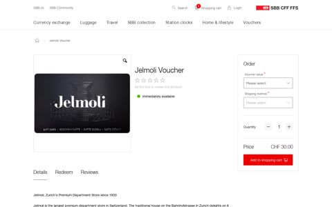 Buy a Jelmoli gift card | SBB