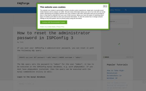 How to reset the administrator password in ISPConfig 3