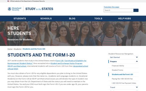 Students and the Form I-20 | Study in the States