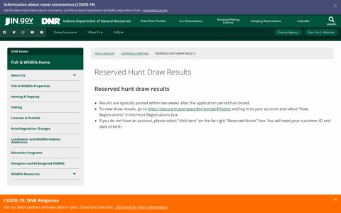 DNR: Reserved Hunt Draw Results - IN.gov