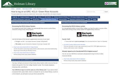 KCLS / Green River Accounts - How to log on at GRC ...
