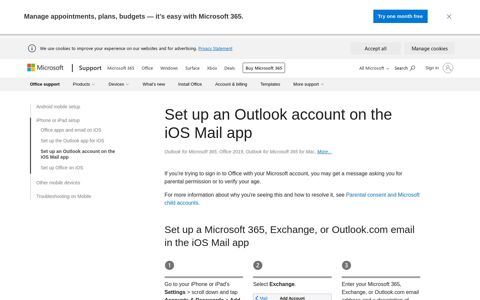 Set up an Outlook account on the iOS Mail app - Office Support