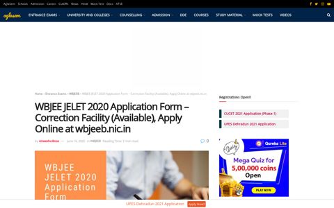 WBJEE JELET 2020 Application Form - Correction Facility ...