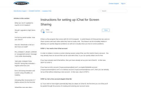 Instructions for setting up iChat for Screen Sharing – Write ...