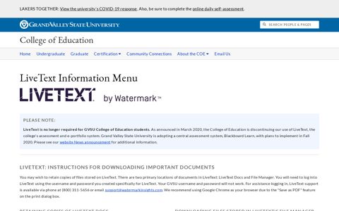 LiveText Information Menu - College of Education - Grand ...