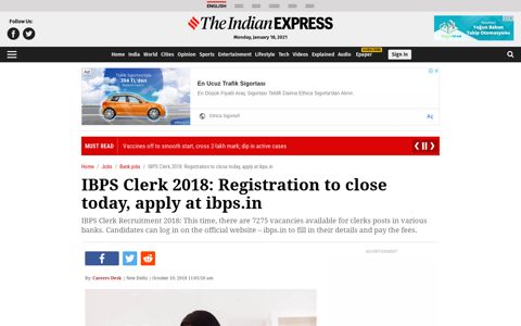 IBPS Clerk 2018: Registration to close today, apply at ibps.in ...
