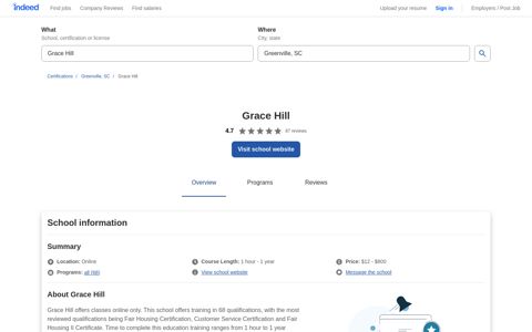 Grace Hill - Certifications, Cost, and Reviews | Indeed.com
