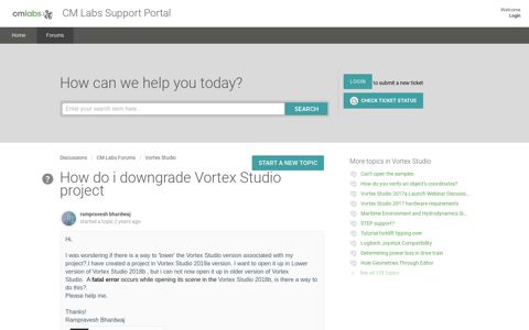 How do i downgrade Vortex Studio project : CM Labs Support ...
