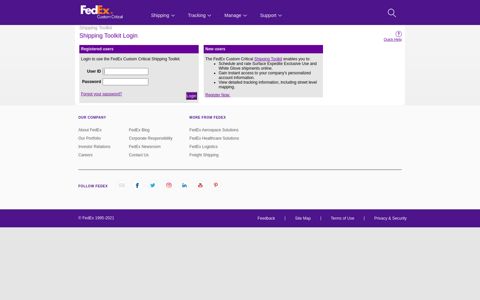 Shipping Toolkit | Login - FedEx Custom Critical