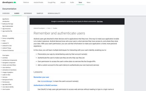 Remember and authenticate users | Android Developers