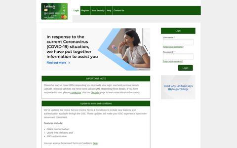 Latitude Eco MasterCard Online Service Centre