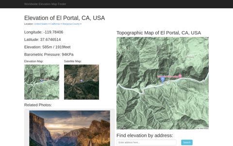 Elevation of El Portal, CA, USA - Topographic Map - Altitude ...