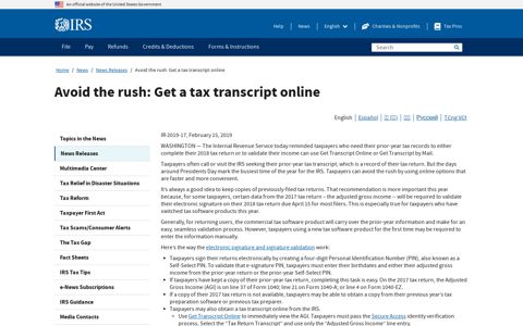 Avoid the rush: Get a tax transcript online | Internal Revenue ...