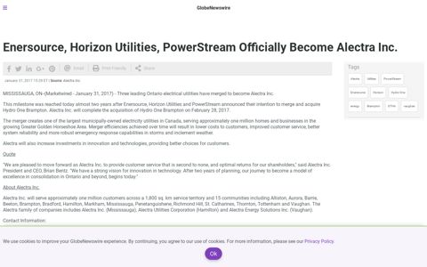 Enersource, Horizon Utilities, PowerStream Officially Become ...