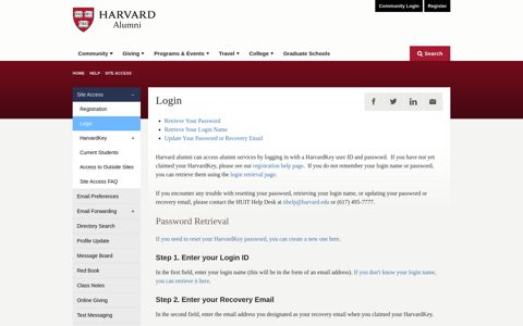 Login | Site Access | Help | Harvard Alumni