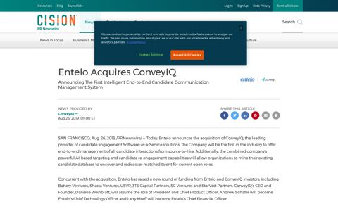 Entelo Acquires ConveyIQ - PR Newswire