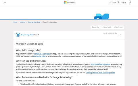 Microsoft Exchange Labs - Microsoft Tech Community