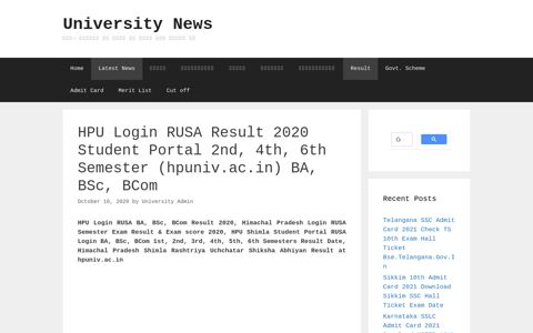 HPU Login RUSA Result 2020 Student Portal 2nd, 4th, 6th ...