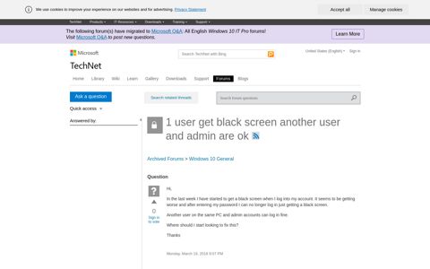 1 user get black screen another user and admin are ok
