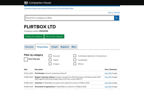 FLIRTBOX LTD - Filing history (free information from ...