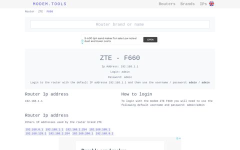 ZTE F660 Default Router Login and Password - Modem.Tools