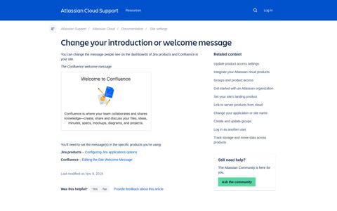 Change your introduction or welcome message | Atlassian ...