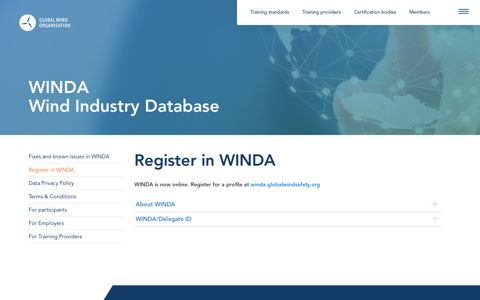Register in WINDA - Global Wind Organisation