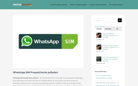WhatsApp SIM Prepaid Karte aufladen – Prepaid Guthaben ...