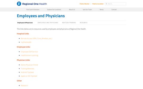 Employees and Physicians - Regional One Health