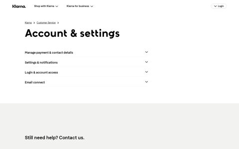 Customer support: Account & settings | Klarna US